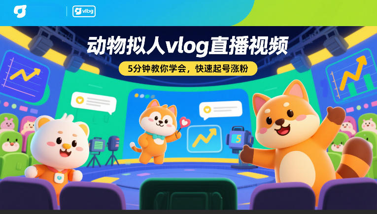 动物拟人vlog直播视频，5分钟教你学会，快速起号涨粉-宇文网创