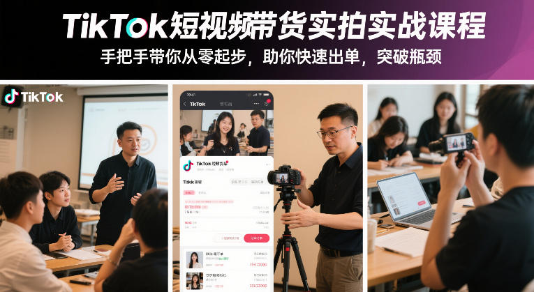 TikTok短视频带货实拍实战课程，手把手带你从零起步，助你快速出单，突破瓶颈-宇文网创