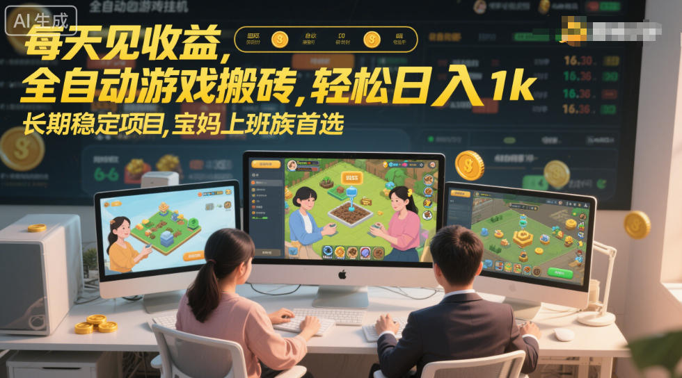 每天见收益，全自动游戏搬砖，轻松日入1k，长期稳定项目，宝妈上班族首选【揭秘】-宇文网创