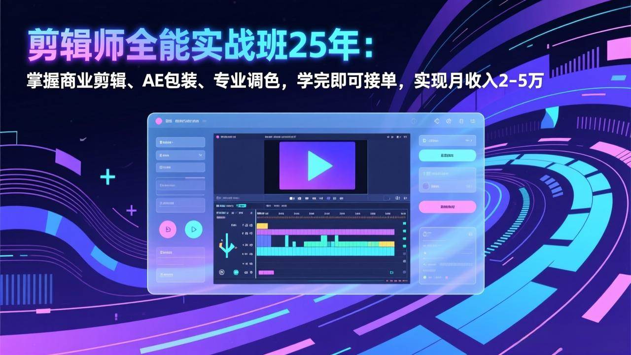 剪辑师全能实战班25年：掌握商业剪辑、AE包装、专业调色，学完即可接单，实现月收入2-5万-宇文网创