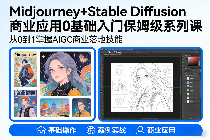 AIGC商业应用Midjourney+Stable Diffusion教程，0基础入门保姆级系列课-宇文网创
