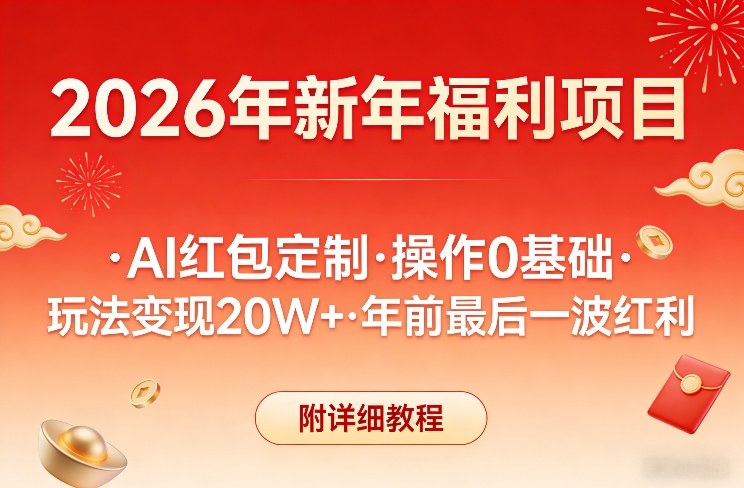 新年福利项目，AI红包定制，操作0基础，玩法变现20W+年前最后一波红利，附详细教程-宇文网创