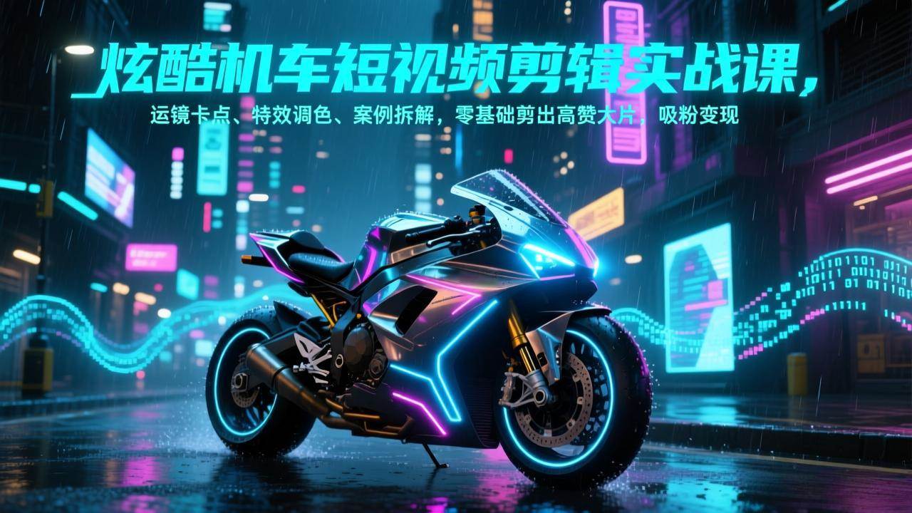 炫酷机车短视频剪辑实战课，运镜卡点、特效调色、案例拆解，零基础剪出高赞大片，吸粉变现-宇文网创