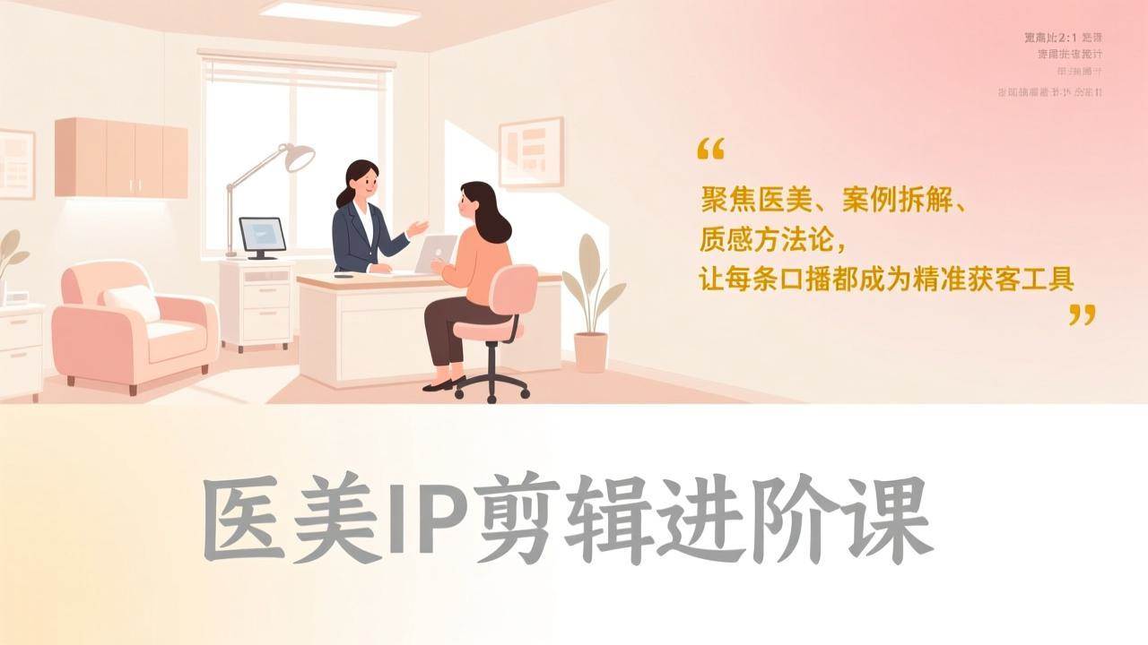 医美IP剪辑进阶课，聚焦医美、案例拆解、质感方法论，让每条口播都成为精准获客工具-宇文网创