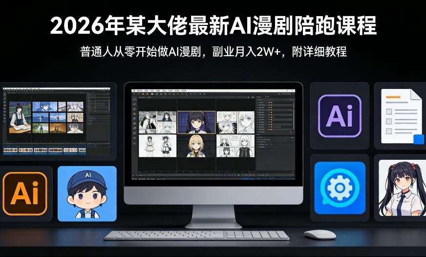 26年某大佬最新Ai漫剧陪跑课程，普通人从零开始做AI漫剧，副业月入2W+-宇文网创