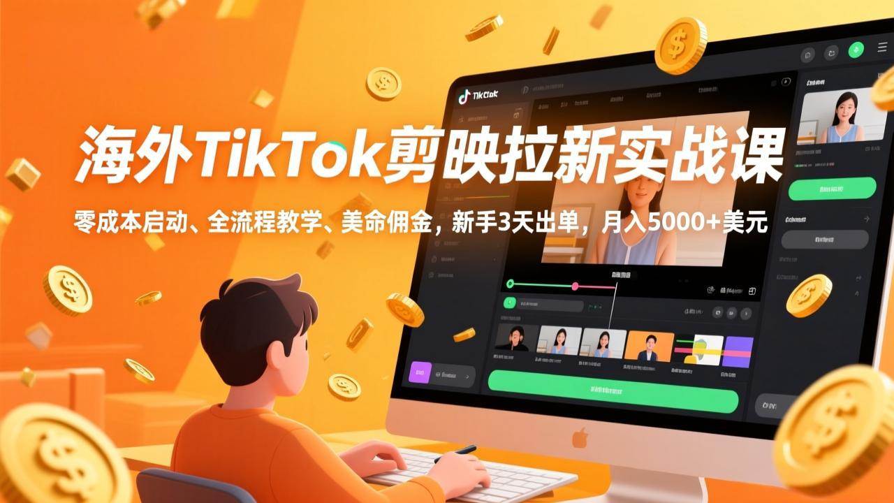 海外TikTok剪映拉新实战课，零成本启动、全流程教学、美金佣金，新手3天出单，月入5000+美元-宇文网创