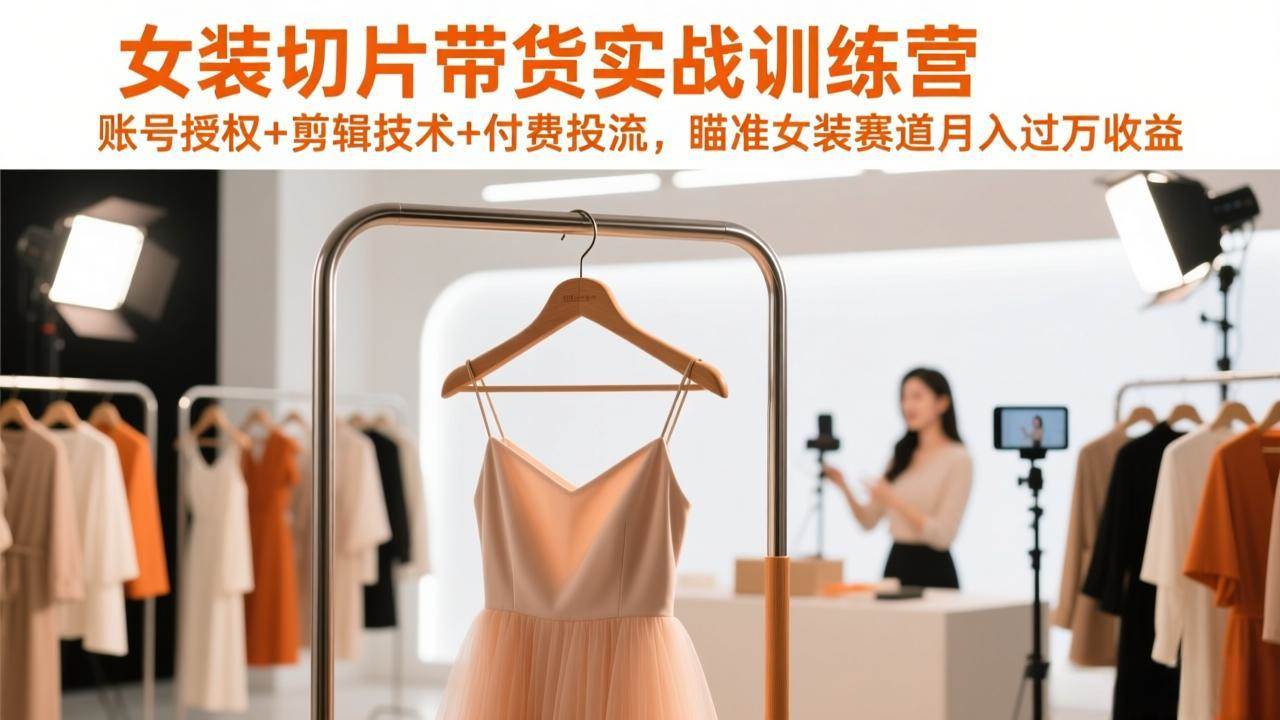 女装切片带货实战训练营，账号授权+剪辑技术+付费投流，瞄准女装赛道月入过万收益-宇文网创
